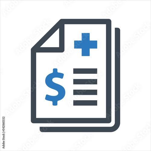 Medical bill icon. Vector and glyph