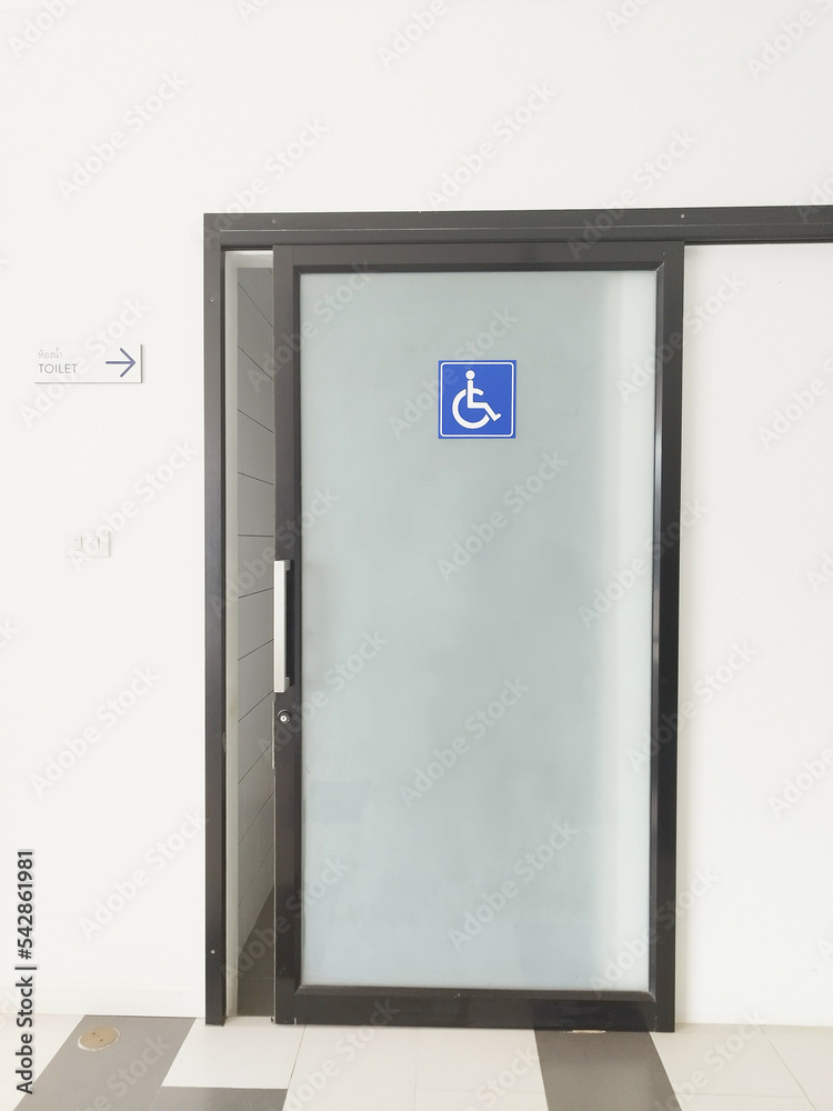 Toilet entrance sign for the disabled, Toilet for the elderly. Toilet