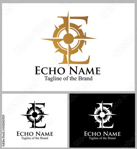 compas arrow inside E text custom logo vector illustration