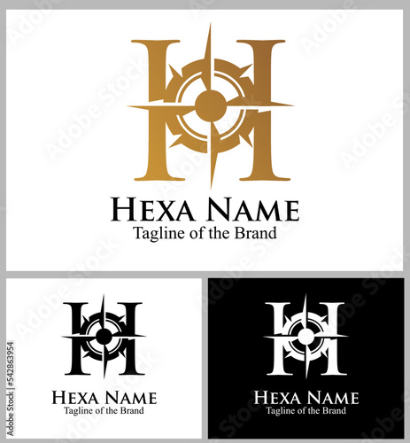 compas arrow inside H text custom logo vector illustration