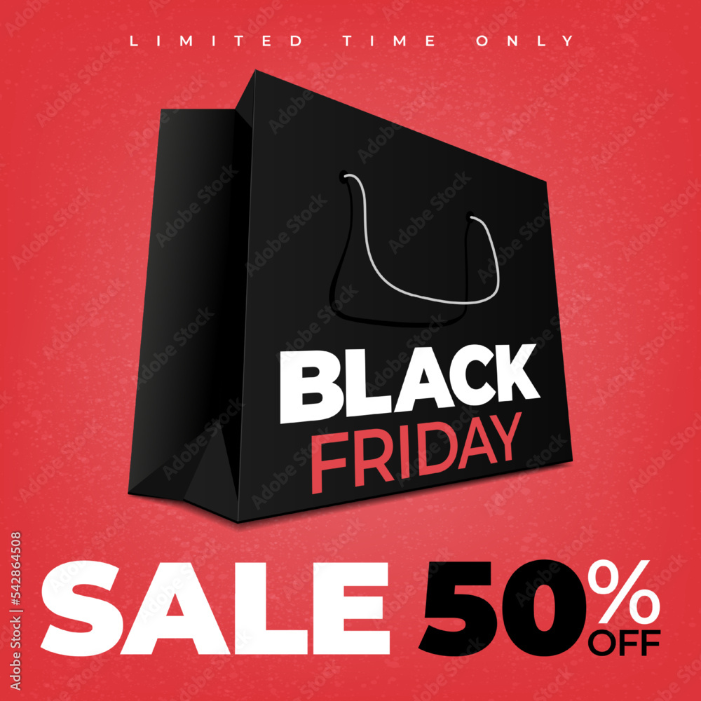 Naklejka premium Black Friday sale banner with black paper bag