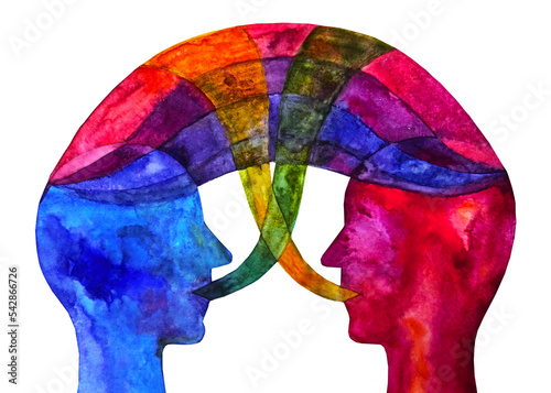 Dipinto acquerello comunicazione con pensiero, dialogo.