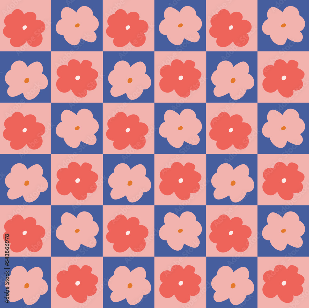 Fototapeta premium retro checked flower shape vector seamless pattern