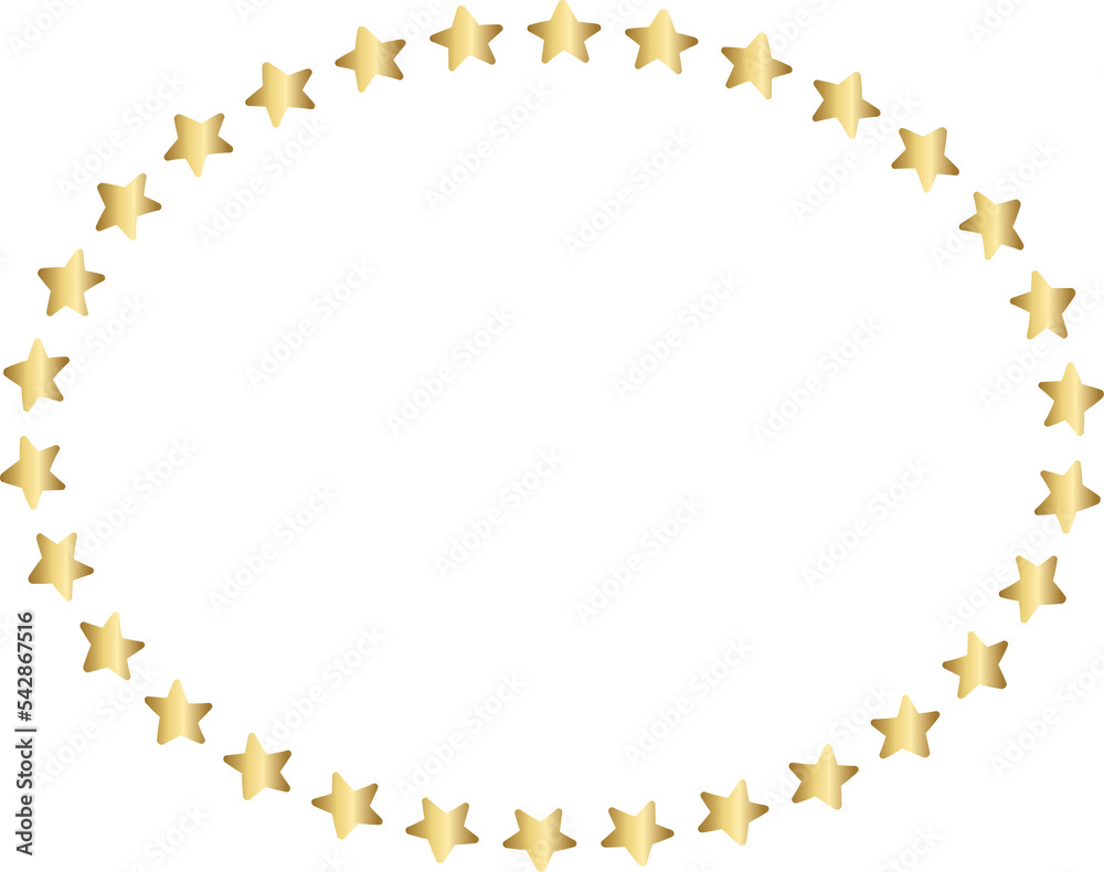 Oval frame sparkling gold stars christmas lights on transparent background . Magic shining flying stars glitter cosmic backdrop, png