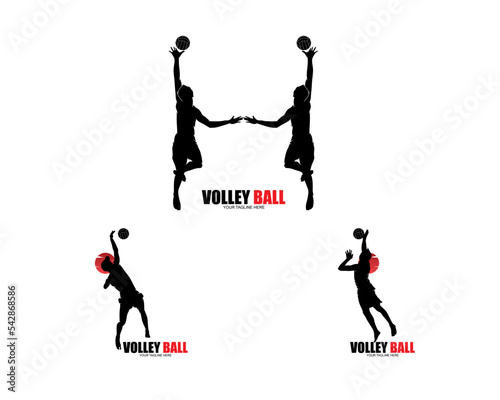 Volleyball player logo silhouette collection set