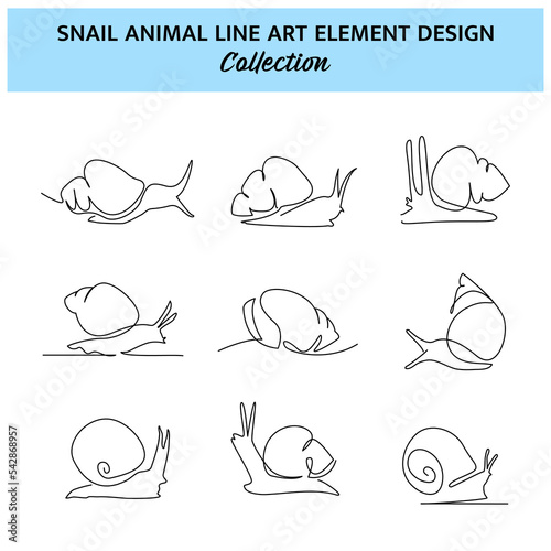 Set of snail one continuous line drawing. Cute decoration hand drawn elements. Vector illustration of minimalist style on a white background.