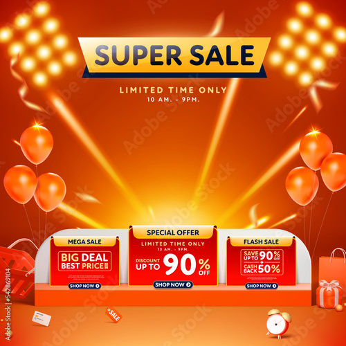 Super sale 3D style super sale banner template design for web or social media.