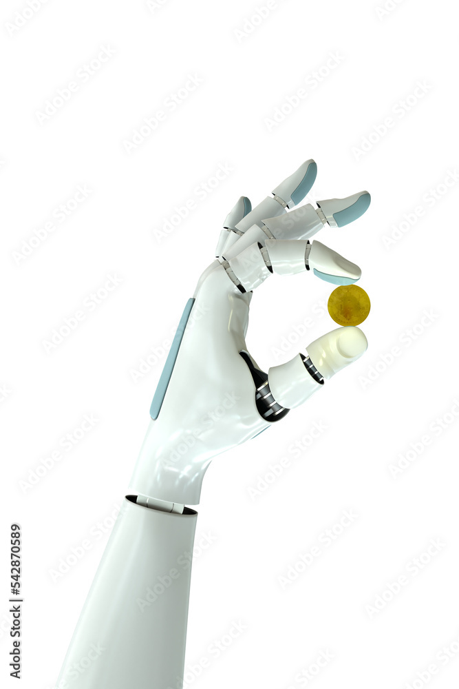 Cyborg hand finger pointing Isolated on white background. technology of ...