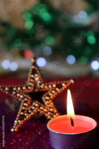 Lit Tea Light Candle/Bokeh-Christmas Decoration/Christmas ornaments 