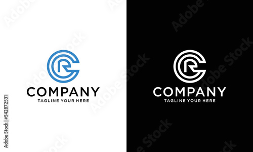 Creative letter CR typographic minimal logo on a black and white background.