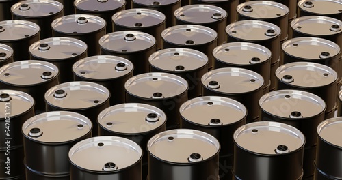 3d render of barrels for oil or chemical storage in warehouse
