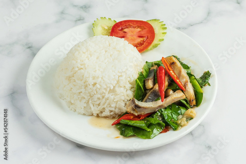 Stir Fried Kale with Salted Fish on Rice