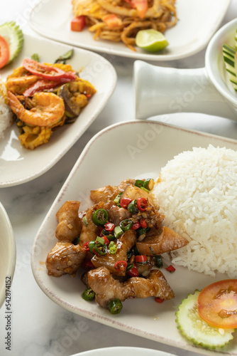  Stir Fried Pork Belly with Chili and Salt on Rice