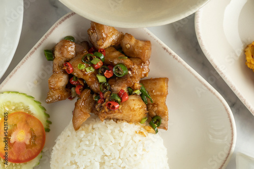  Stir Fried Pork Belly with Chili and Salt on Rice