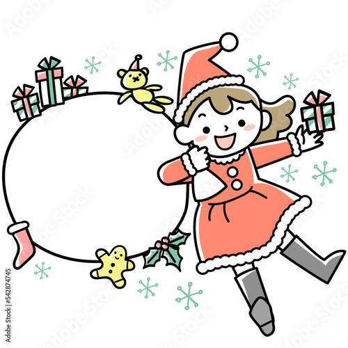 サンタクロースのコスチュームを着た女の子とコピースペース