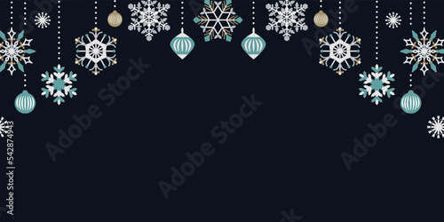 冬 オーナメント 背景デザイン _ ベクター 素材 長方形  1:2 コピースペース シック 黒	