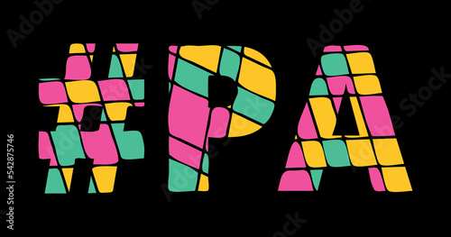 PA Hashtag. Tricolor isolated letters from contrast flowing fluid shapes. 3 colored Hashtag #PA is abbreviation for the US American state Pennsylvania for social network, web resources, mobile app
