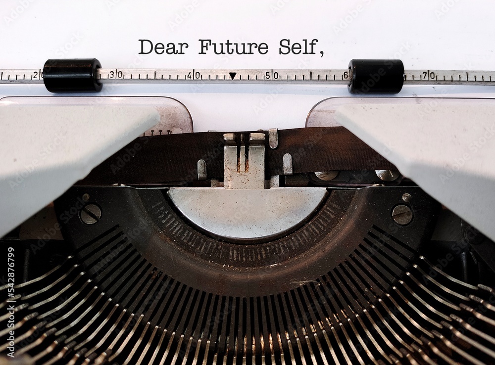Vintage typewriter with type text DEAR FUTURE SELF, a letter to convey