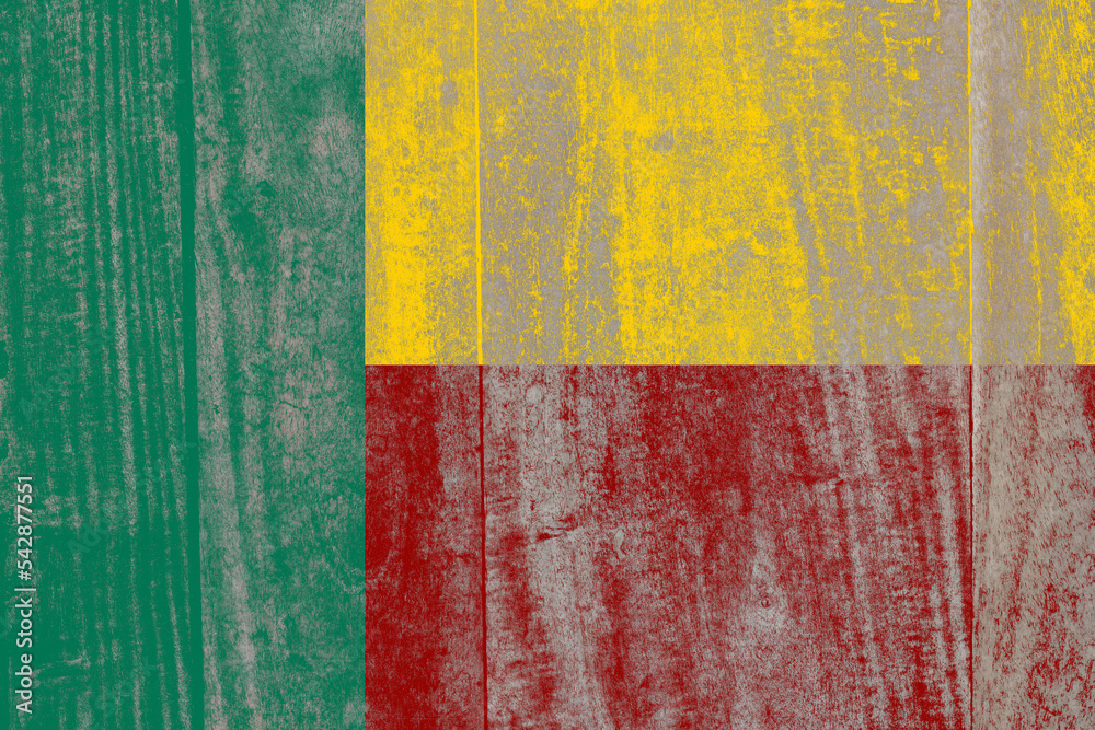 Benin flag painted on a damaged old wooden background