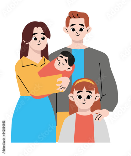 Happy family illustration.  Flat vector illustration isolated on white background.
