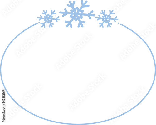 Blue snowflakes  oval  frame on transparent background. Png.