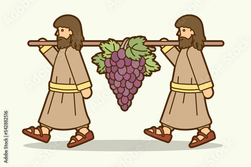 Two Spies of Israel Carrying Grapes of Canaan Cartoon Graphic Vector