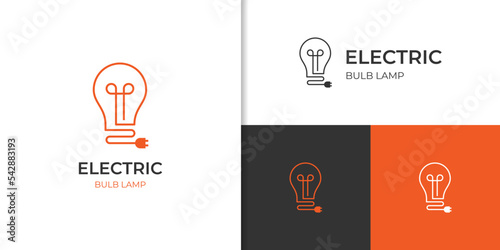 modern line logos of light bulb tech creative idea. vector lamp electric shine logo design with plug-in or socket icon element