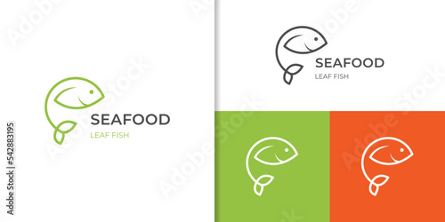 leaf fish logo icon design, green fish nature logo symbol for healthy food element, fresh fish, seafood logo template