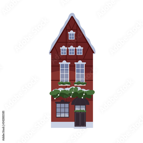 Europe building architecture, decorated facade for winter holiday. Christmas ...