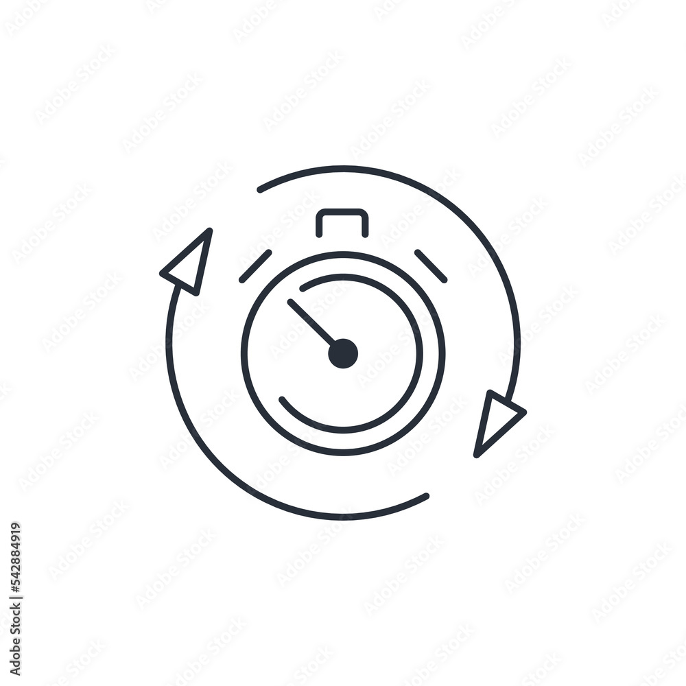Chronometer and arrow refresh. Changes to temporary standards. Execution speed. Vector linear icon isolated on white background. Chronometer and arrow refresh. Changes to temporary standards. Execution speed. Vector linear icon isolated on white background.