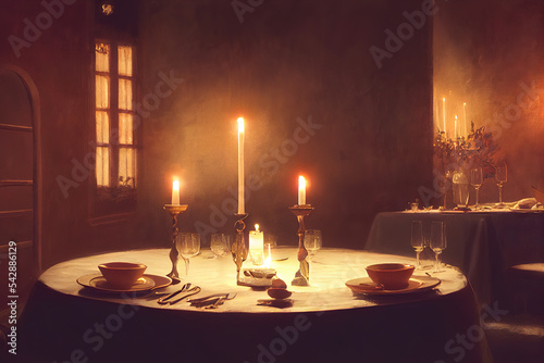 Romantisches Abendessen mit Kerzenlicht Illustration
 photo