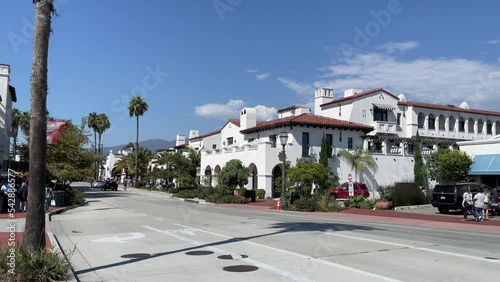 Looking down State Street in Santa Barbara, California, USA