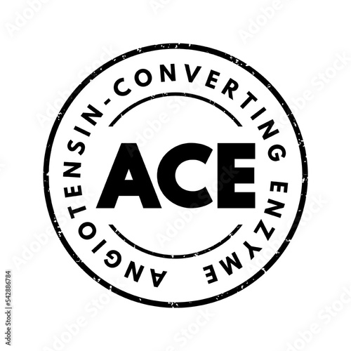 ACE Angiotensin-Converting Enzyme - central component of the renin–angiotensin system, which controls blood pressure, acronym text stamp concept background