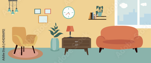Vector Illustration of an empty cosy living room without people.