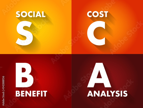 SCBA Social Cost Benefit Analysis - technique used for determining the value of money, specifically public investments, acronym text concept background photo