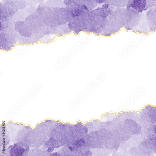 Purple Violet Very Peri Gradient Watercolor Alcohol Ink Border With Gold Glitter Dust Confetti