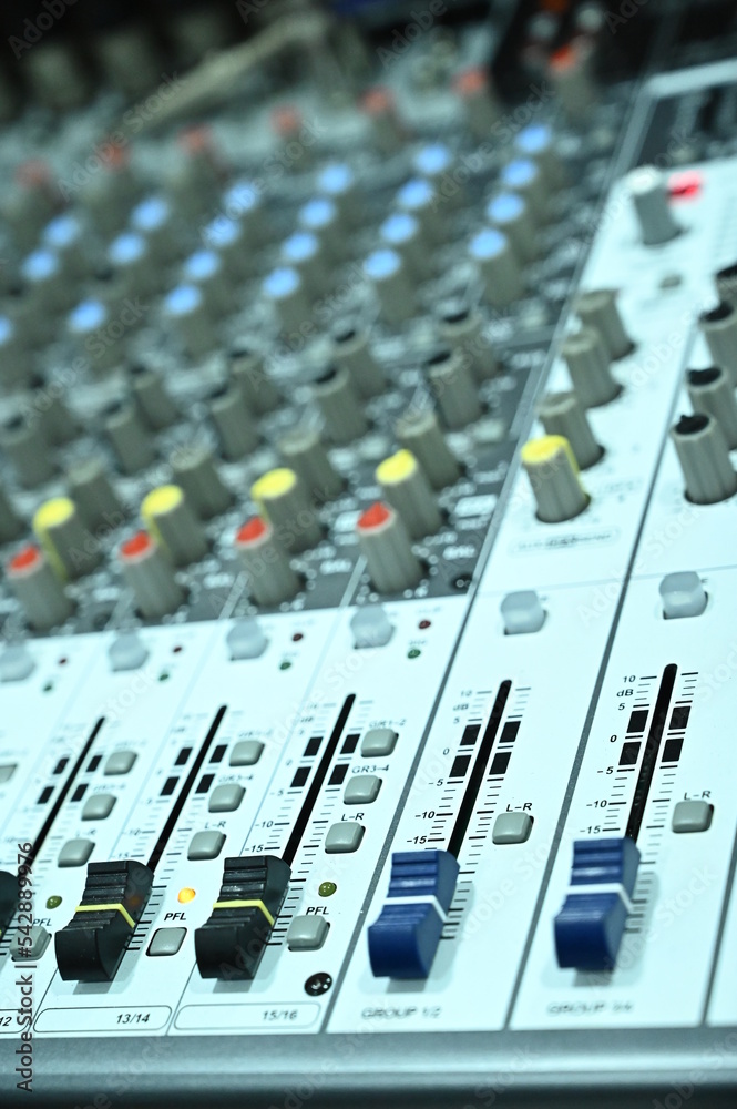 Fototapeta premium digital audio mixer, digital mixer audio interface, Modern Music Record Studio Control Mixer. digital audio studio mixer