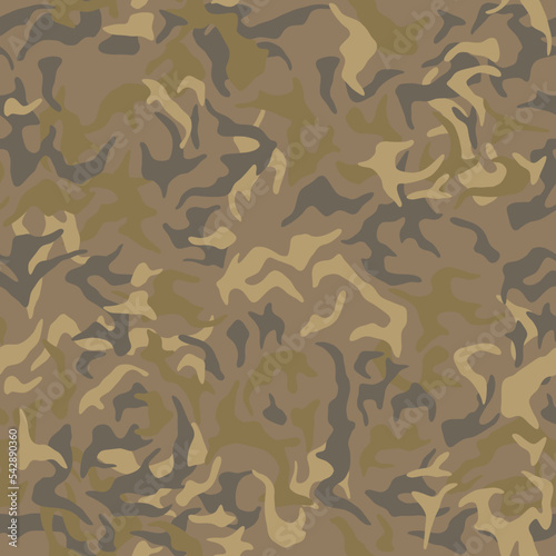 Brown beige camouflage seamless pattern. Modern military camo texture. Desert masking color. Stock vector illustration.