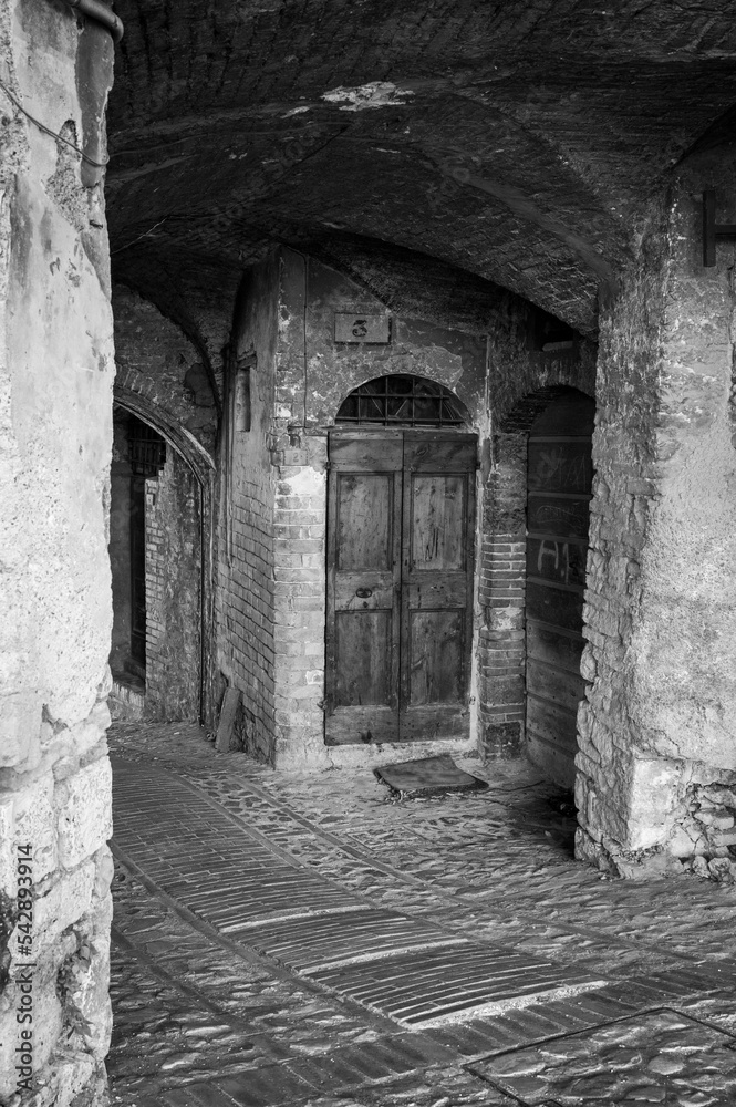 Spello. Ancient atmosphere. Black and white