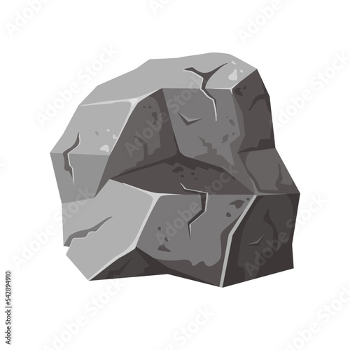 Stone solid natural building material . Landscape element. Coal black mineral rock. Gravel pebbles, gray heap isolated vector illustration