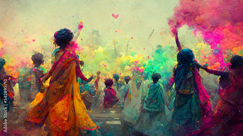 Fototapeta premium people celebrating for holi festival of colour in nepal , india illustation design