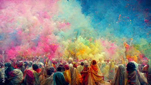 people celebrating for holi festival of colour in nepal   india illustation design