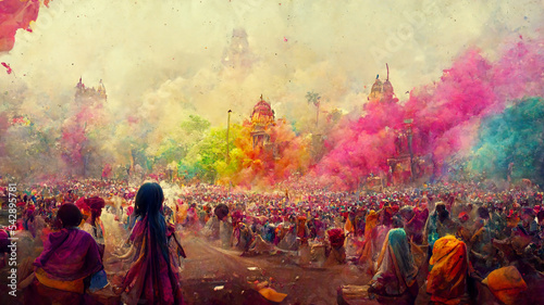 people celebrating for holi festival of colour in nepal , india illustation design