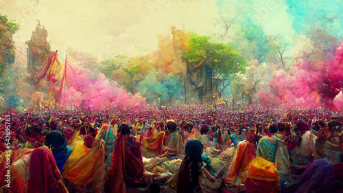 people celebrating for holi festival of colour in nepal , india illustation design