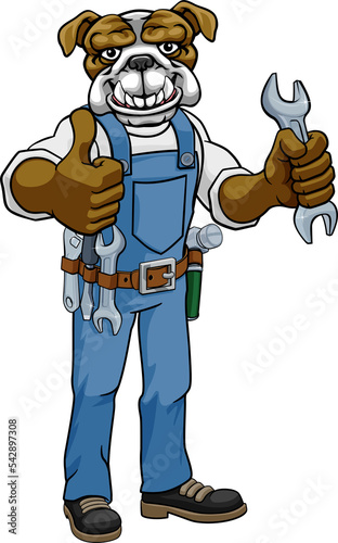 Bulldog Plumber Or Mechanic Holding Spanner photo