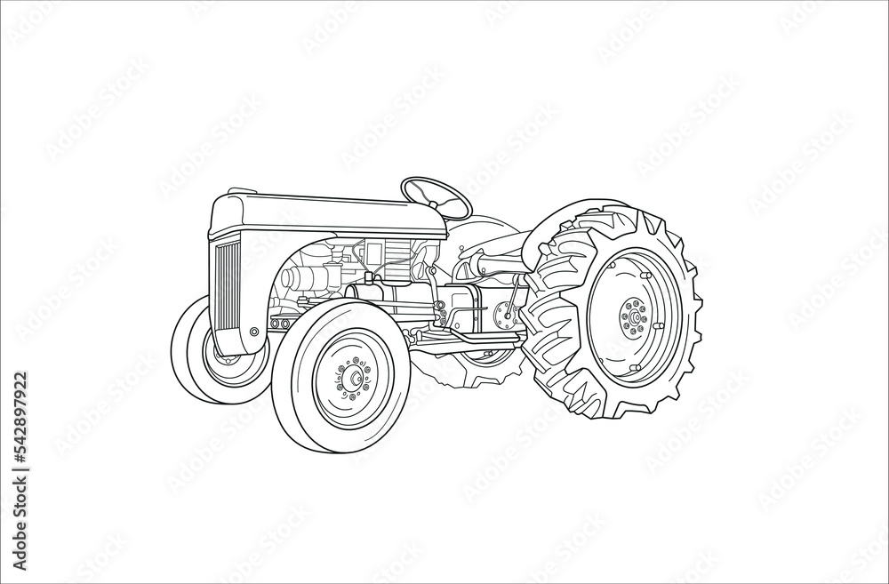 Line illustration of tractor isolated on white background. Tractor icon