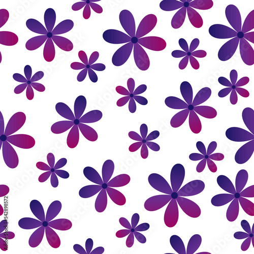 Purple flowers on white background seamless pattern