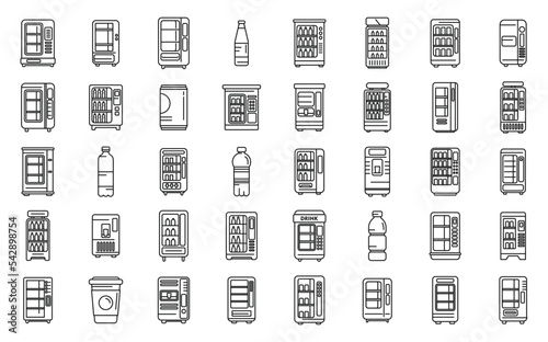 Drink machine icons set outline vector. Water plastic. Cooler bottle