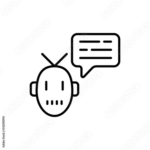 Robot with a speech bubble line icon. Autoresponder, chat bot, operator, call center, support service, hotline, mailing list, consultation, provide information. Technology concept. Vector line icon
