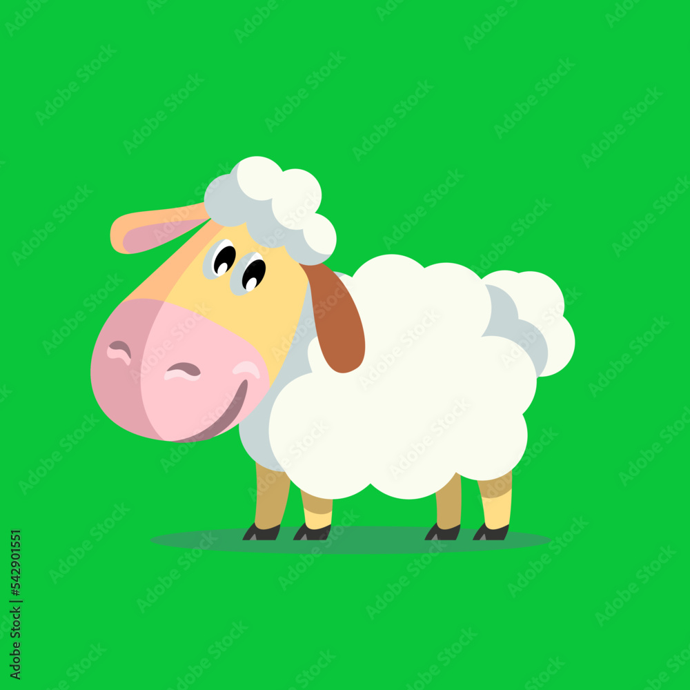 Obraz premium Cute white sheep on a green background. Vector illustration in cartoon style. Vector illustration